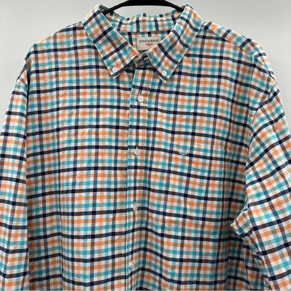 Dockers White Blue Orange Plaid Long Sleeve‎ Button Down Shirt Size XL - Picture 2 of 9